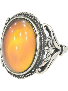 Adjustable Color Change Mood Ring in Burnished Sterling Silver - Unique Gift